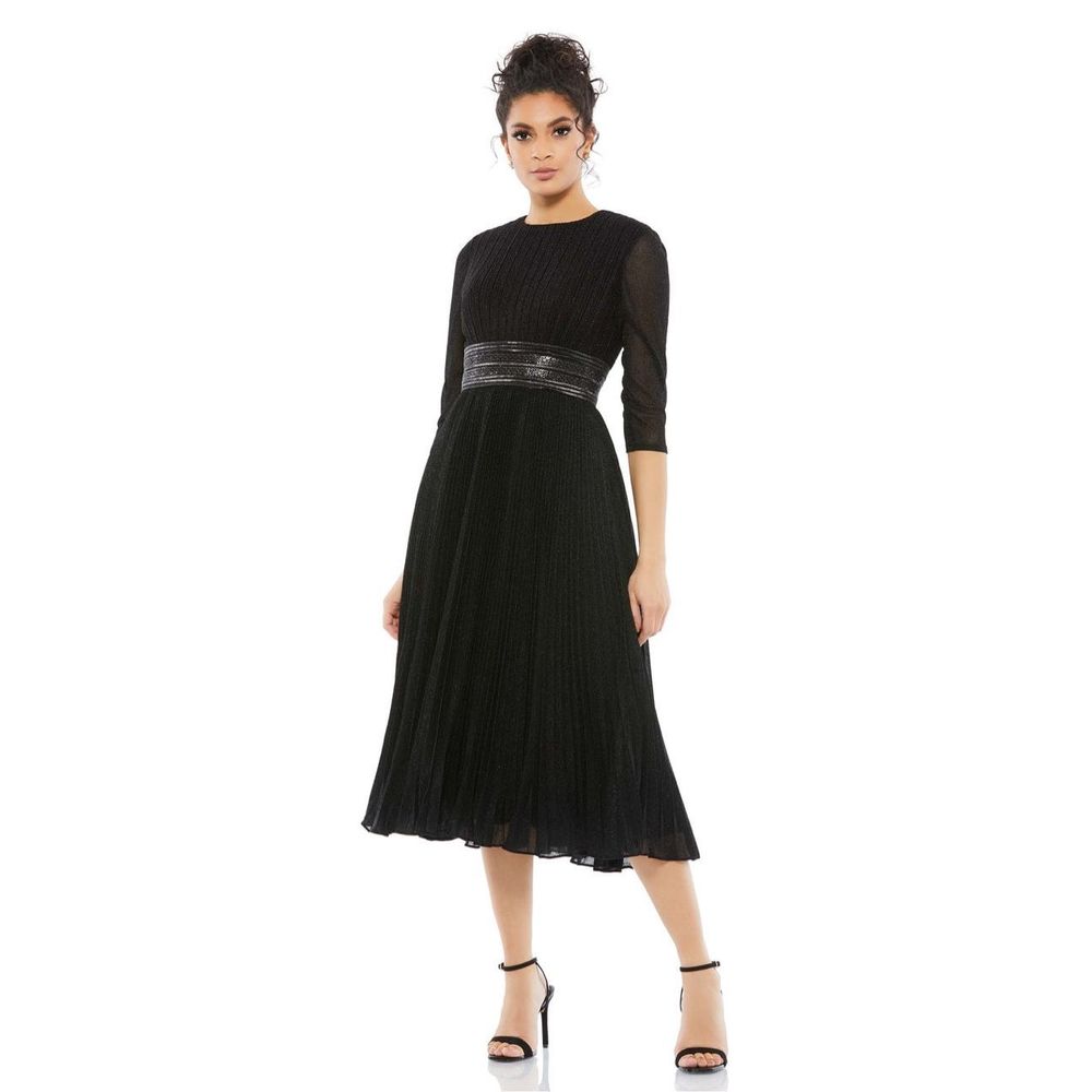 Mac Duggal Black Midi Dress with Pleated Skirt size 14